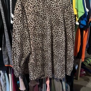 Leopard Print Fleece See Through Blouse